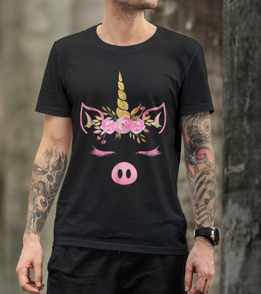Pig Unicorn Floral Halloween Scary Costume T-Shirt