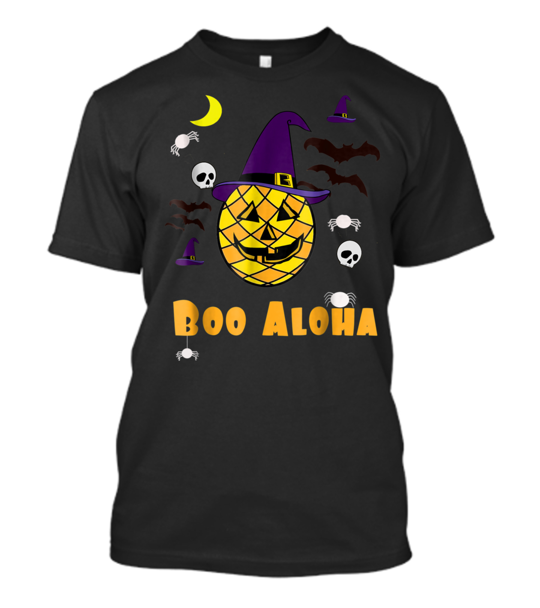 Boo Aloha Pineapple Pumpkin Halloween Funny Skulls Bats Spiders Moon Wizard Hat T-Shirt