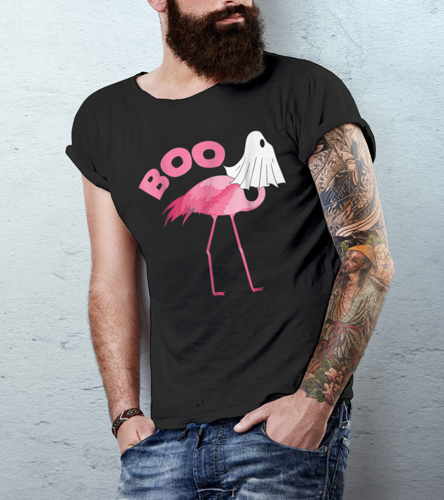 Boo Pink Flamingo Halloween Costume Ghost T-Shirt