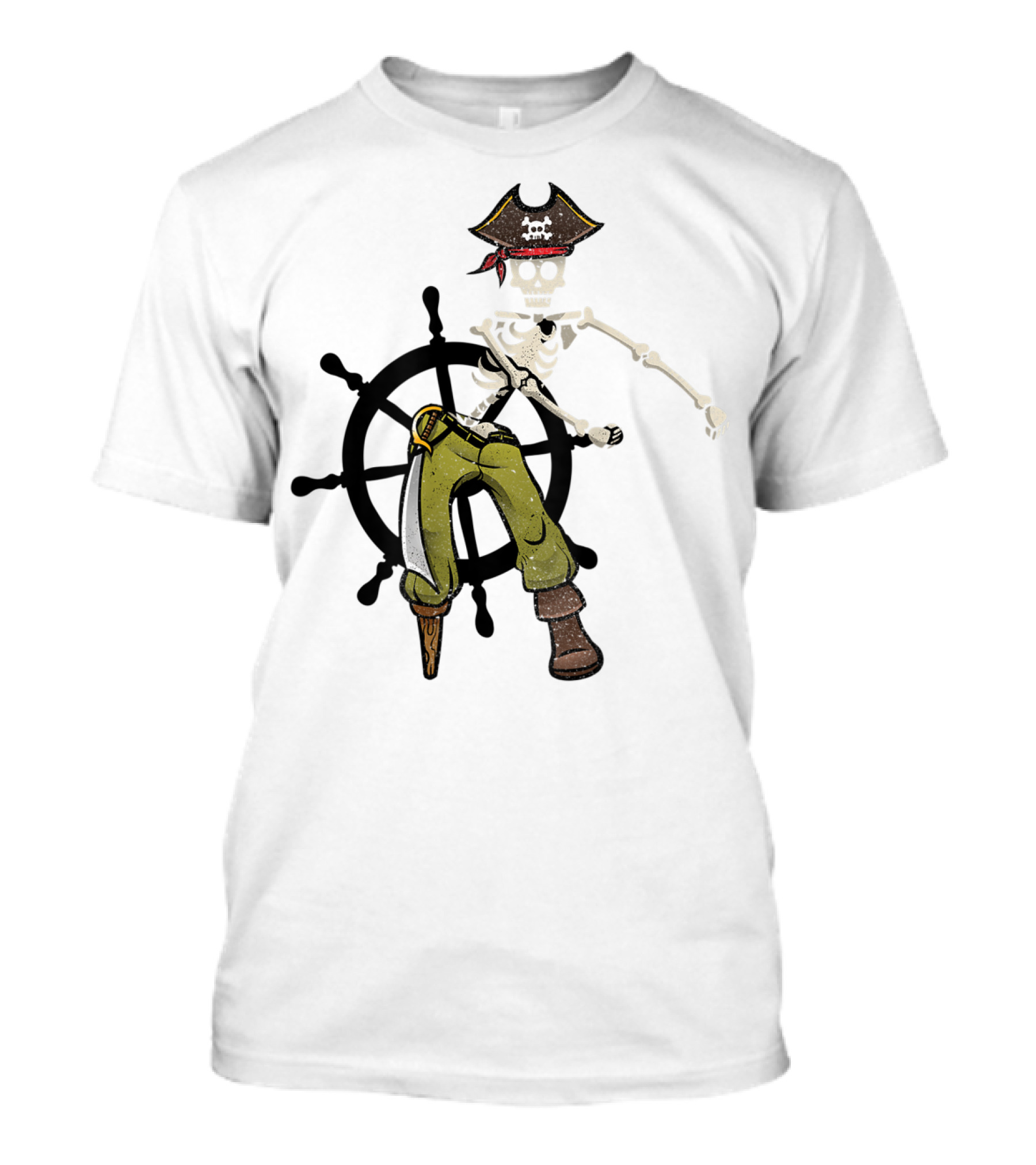 Pirate Skeleton Floss Dance Halloween With Ship Wheel T-Shirt