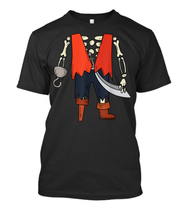 Pirate Skeleton Raider Halloween Costume With Hook And Cutlass T-Shirt