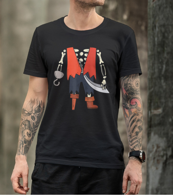 Pirate Skeleton Raider Halloween Costume With Hook And Cutlass T-Shirt