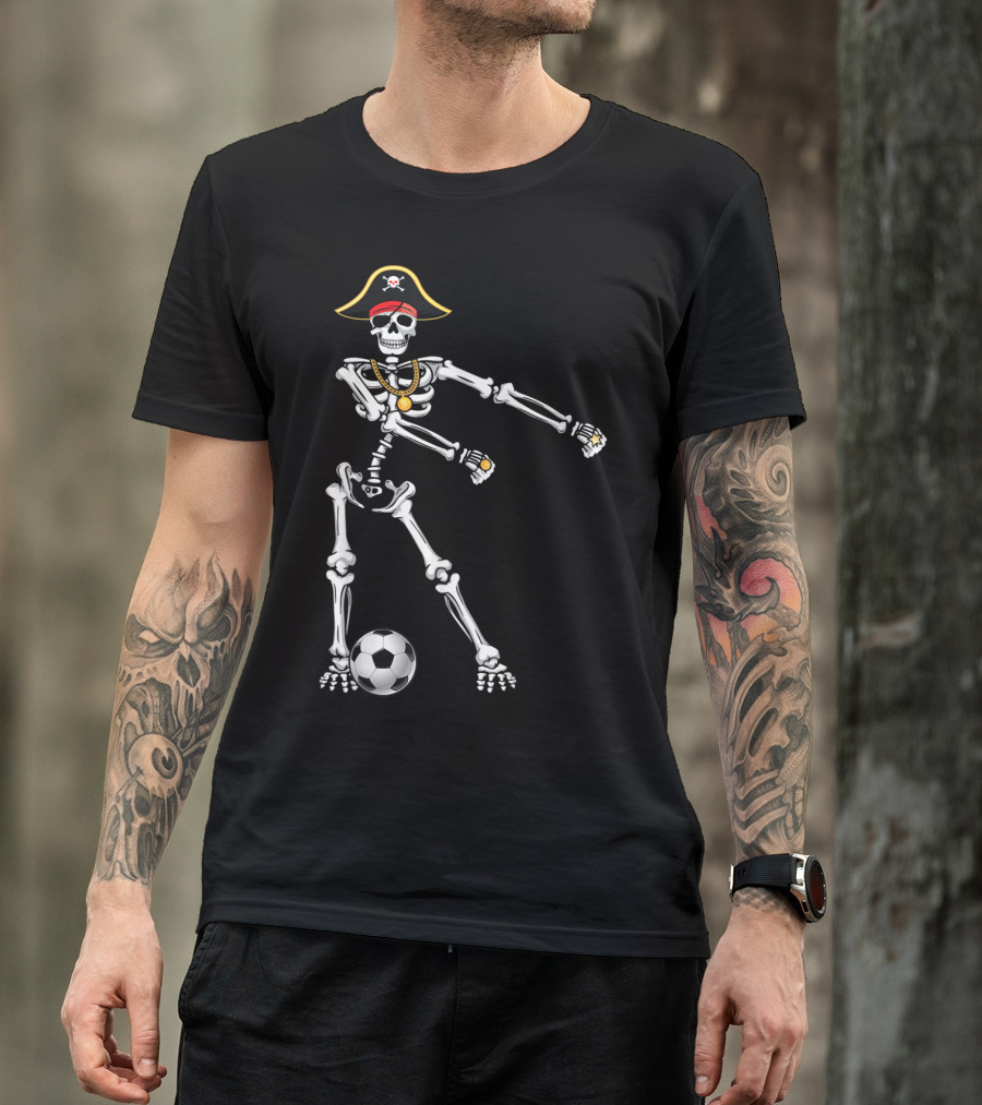 Pirate Skeleton Flossing Dance With Soccer Ball T-Shirt