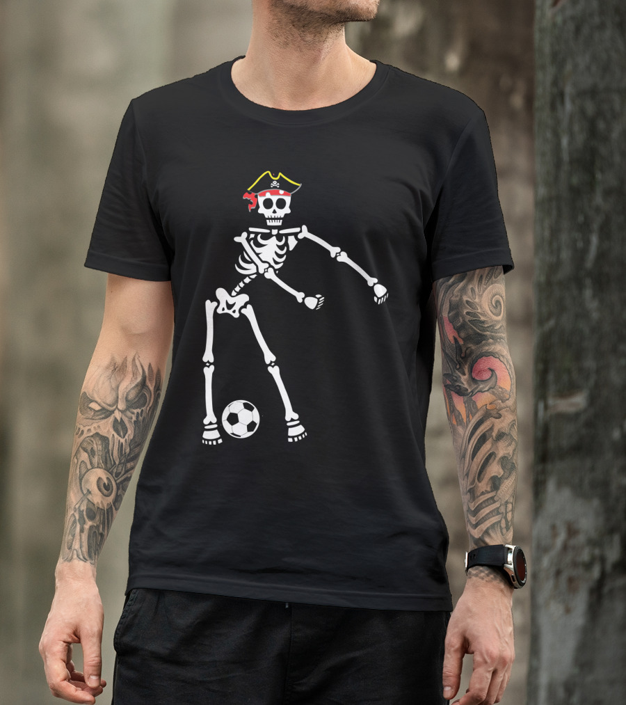 Pirate Skeleton Floss Dance Soccer Halloween T-Shirt