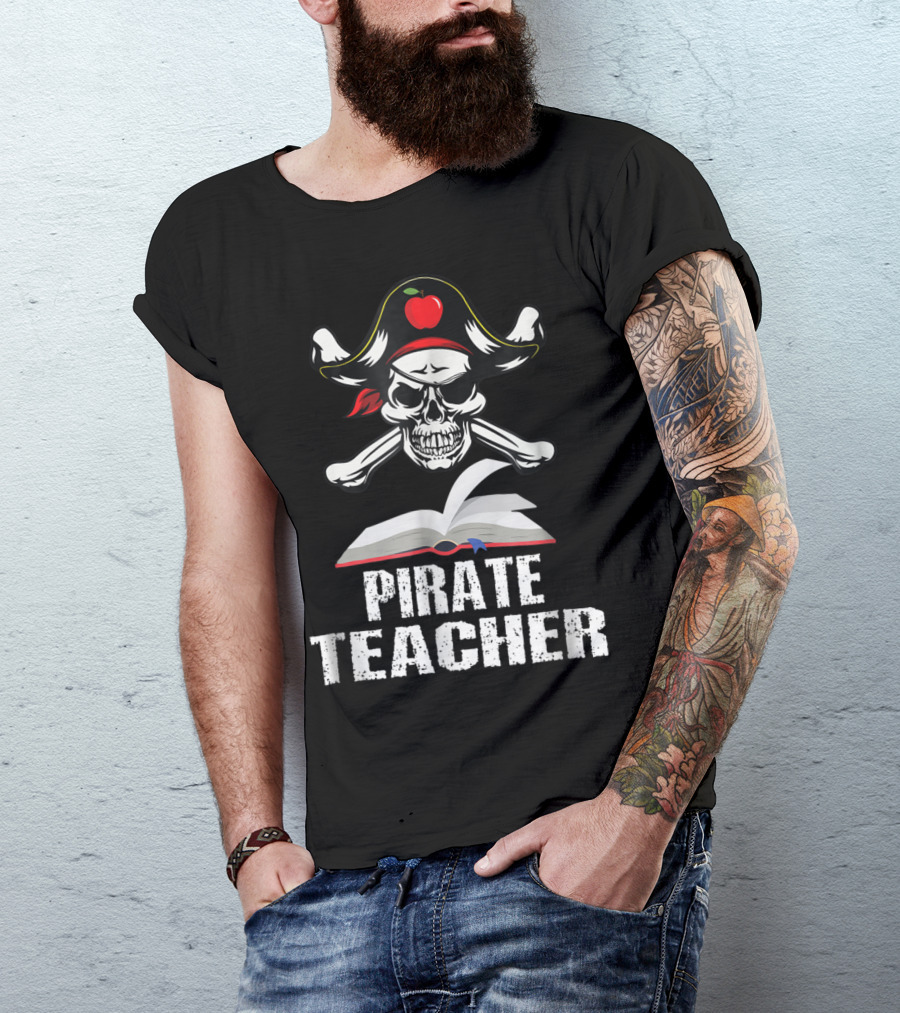 Pirate Teacher Skull And Crossbones Book Apple Hat T-Shirt