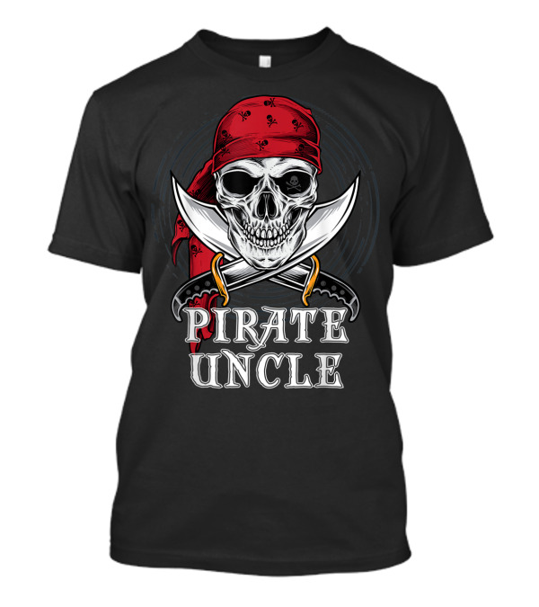 Pirate Uncle Skull With Red Bandana And Crossed Swords Halloween T-Shirt