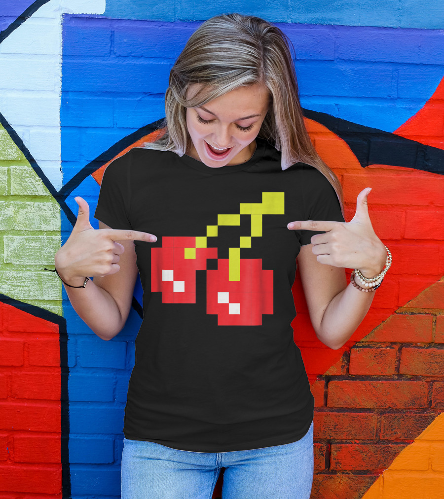 Pixel Cherries Retro 80s Video Game T-Shirt