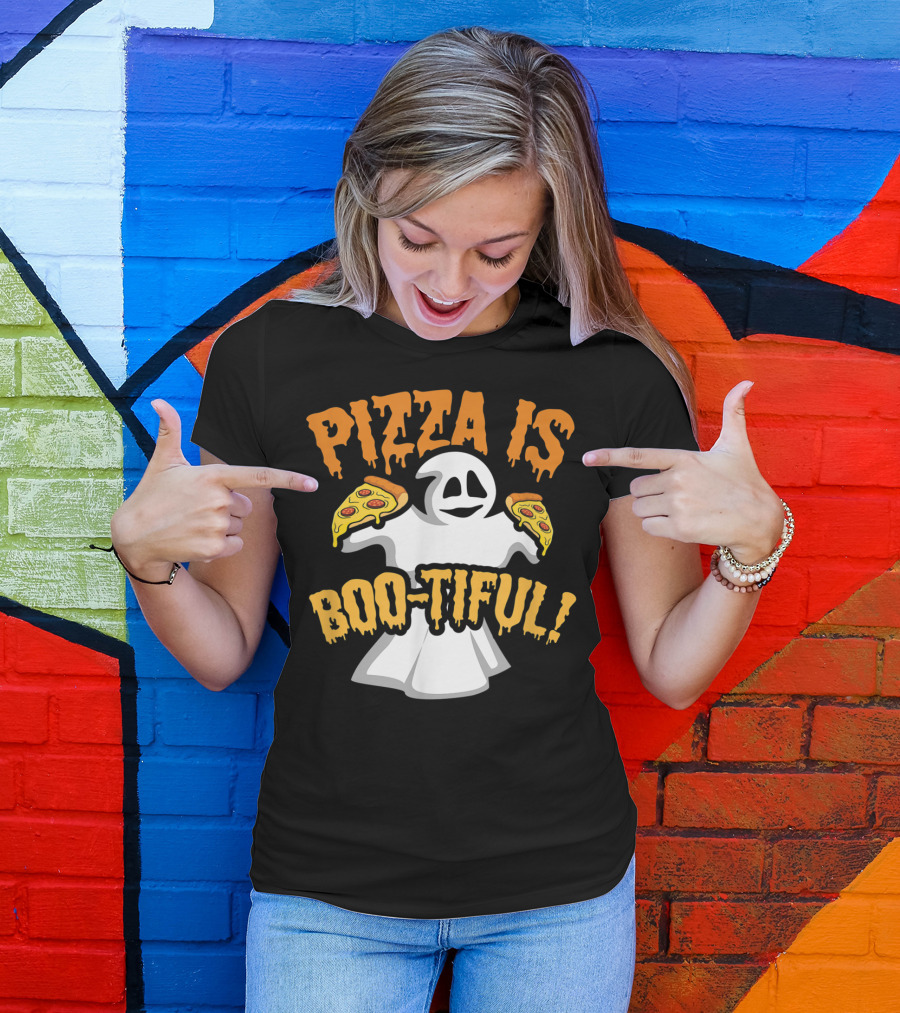 Pizza Is Boo-tiful Halloween Ghost With Pizza Slices T-Shirt