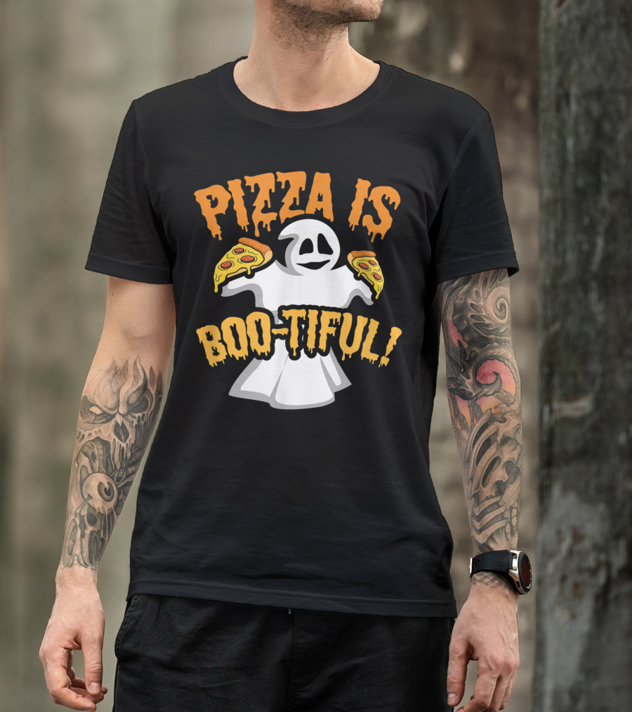 Pizza Is Boo-tiful Halloween Ghost With Pizza Slices T-Shirt