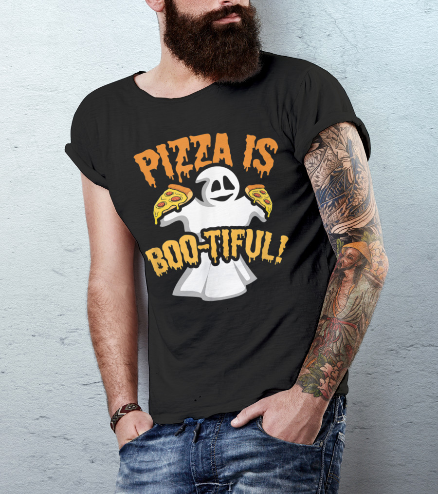 Pizza Is Boo-tiful Halloween Ghost With Pizza Slices T-Shirt