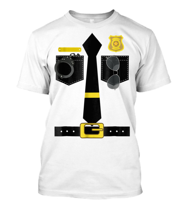 Police Costume Halloween Policeman Uniform Badge Tie Handcuffs Sunglasses T-Shirt