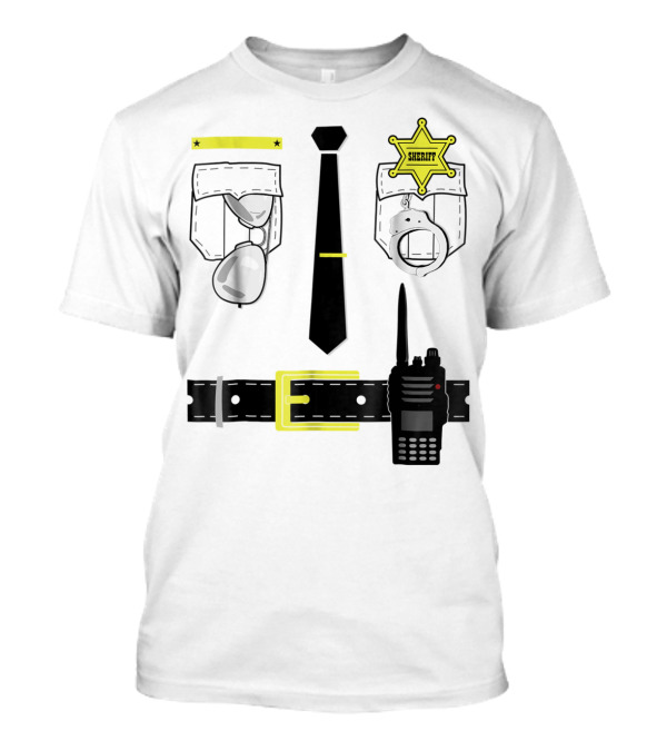 Police Uniform Sheriff Badge Handcuffs Sunglasses Radio Belt Tie T-Shirt
