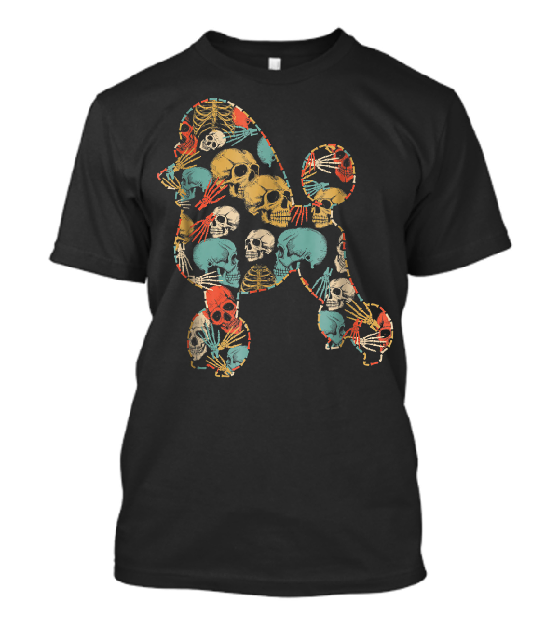 Poodle Halloween Skeleton Skull Pattern With Colorful Skulls And Bones T-Shirt