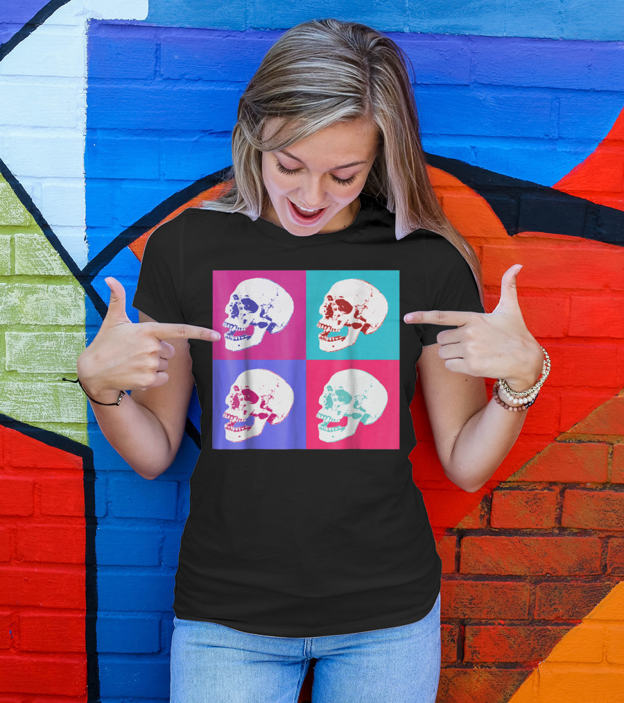 Pop Art Colorful Skull Warhol Style Quadrant T-Shirt
