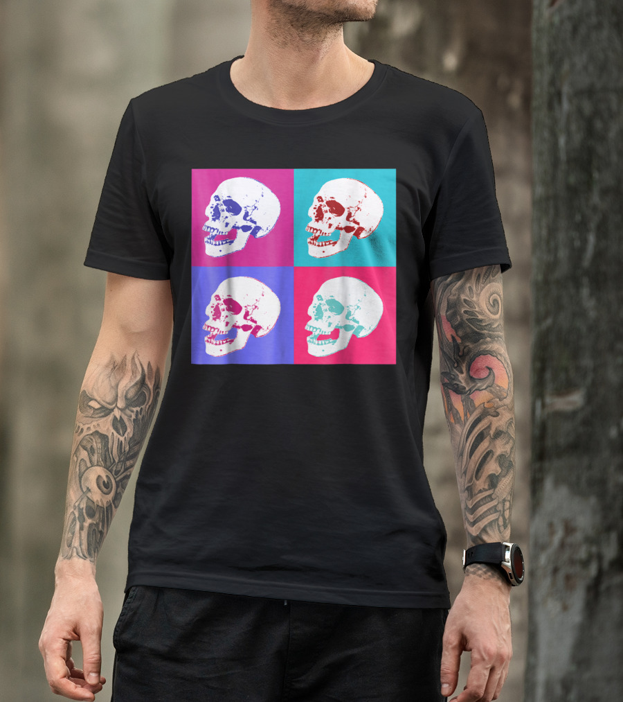 Pop Art Colorful Skull Warhol Style Quadrant T-Shirt