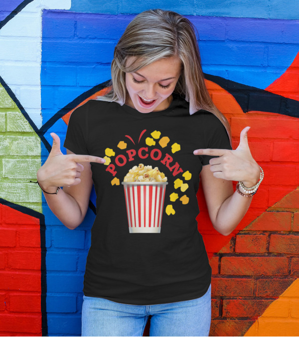Popcorn Red And White Striped Bucket Halloween Costume Fun Group Food Items T-Shirt