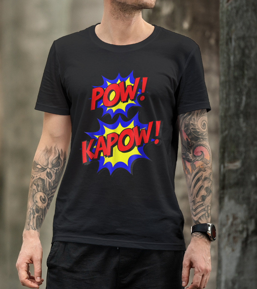 POW KAPOW Easy Funny Superhero Phrases Explosion T-Shirt