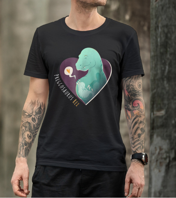 Preggosaurus Rex Dinosaur Heart Mom Hugging Baby T-Shirt