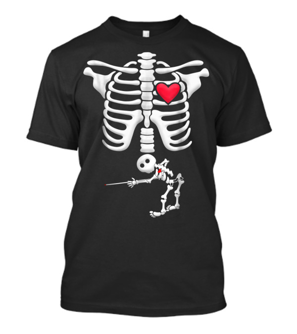 Pregnancy Skeleton Billiards Baby With Red Heart T-Shirt