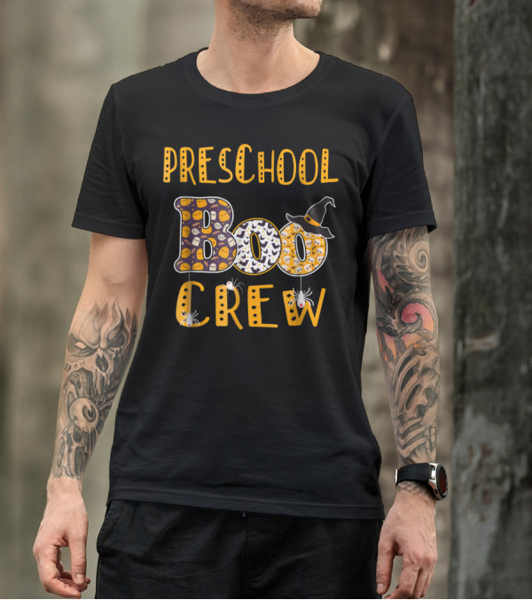 Preschool Boo Crew Halloween Spooky Teacher Hat Spider T-Shirt