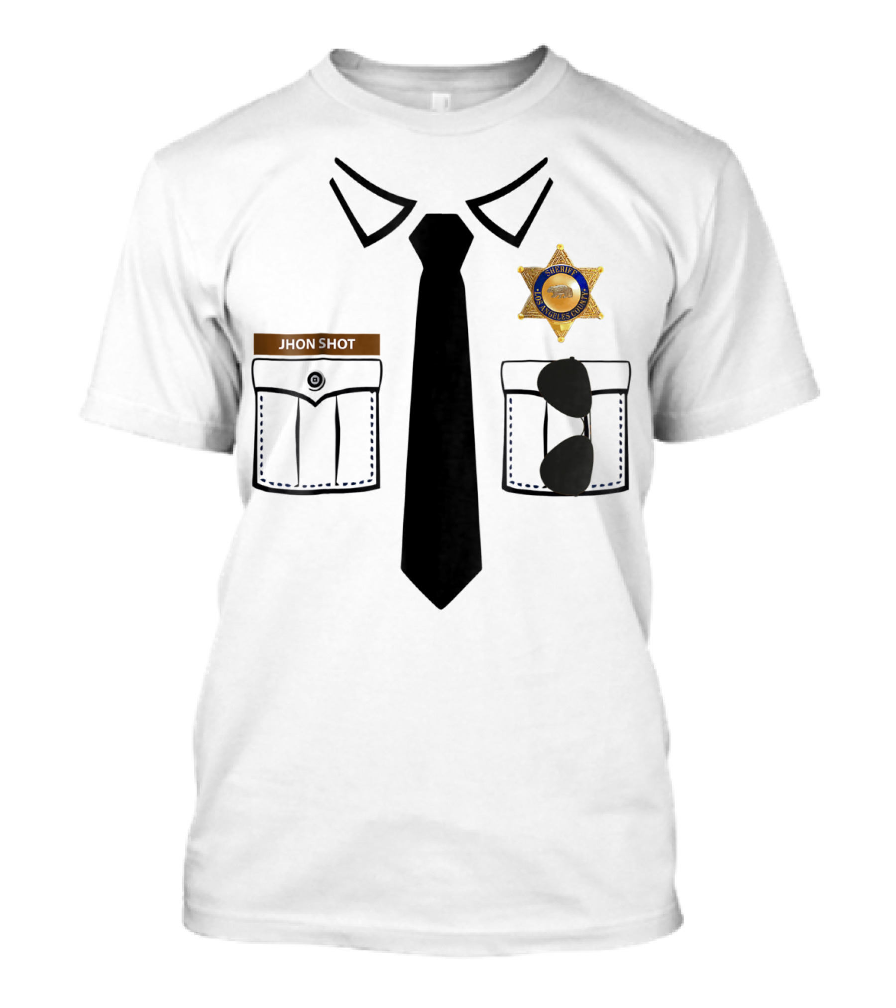 Prison Cop Police Sheriff Uniform Jhon Shot Badge And Sunglasses T-Shirt