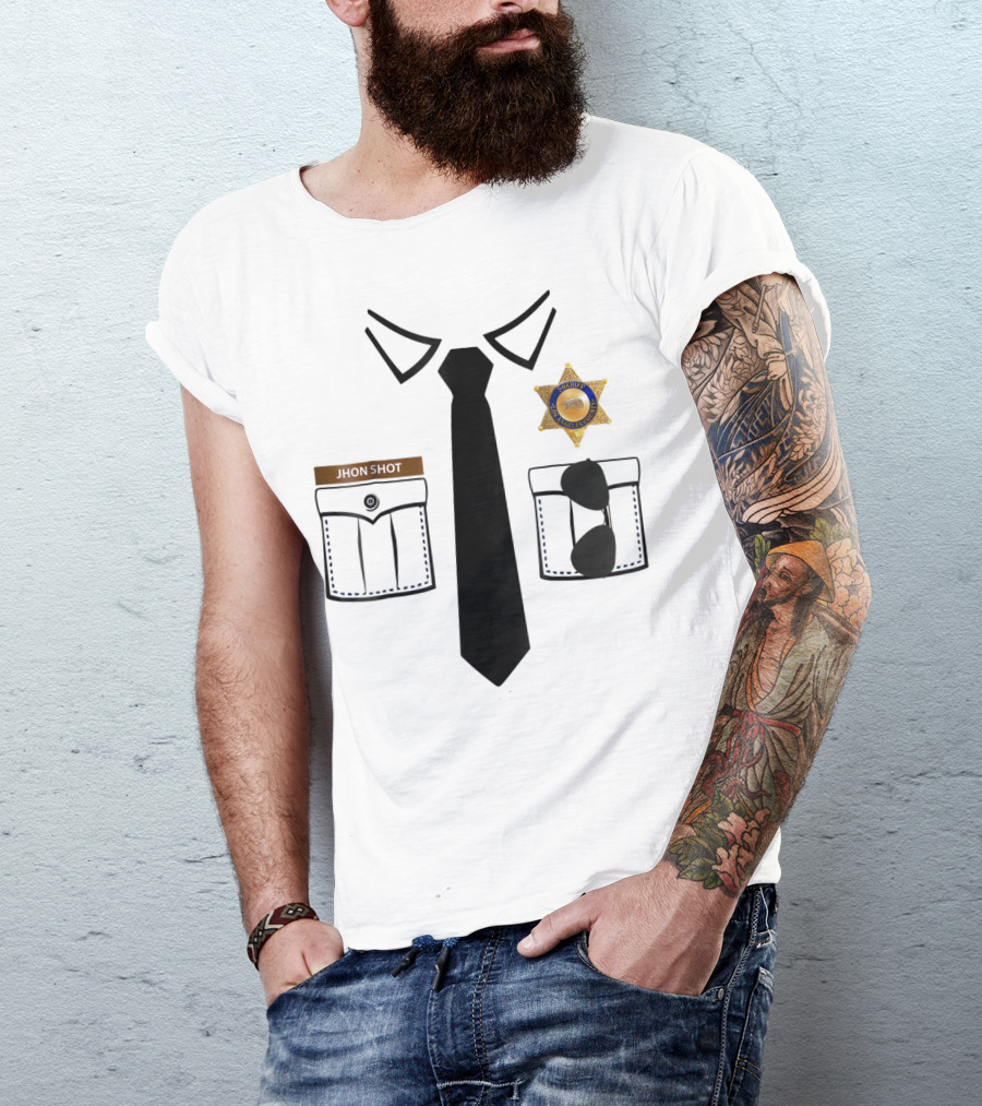 Prison Cop Police Sheriff Uniform Jhon Shot Badge And Sunglasses T-Shirt