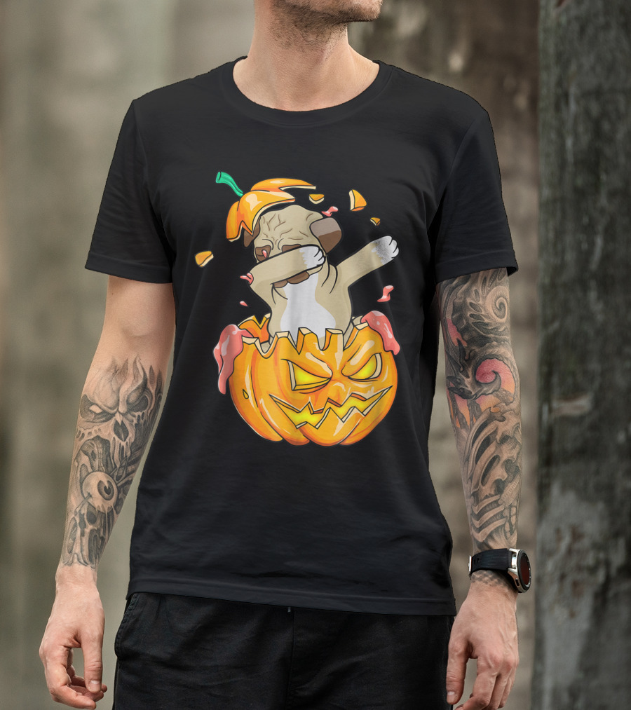 Pug Dabbing In Jack-o'-Lantern Halloween Pumpkin Dab Dance T-Shirt