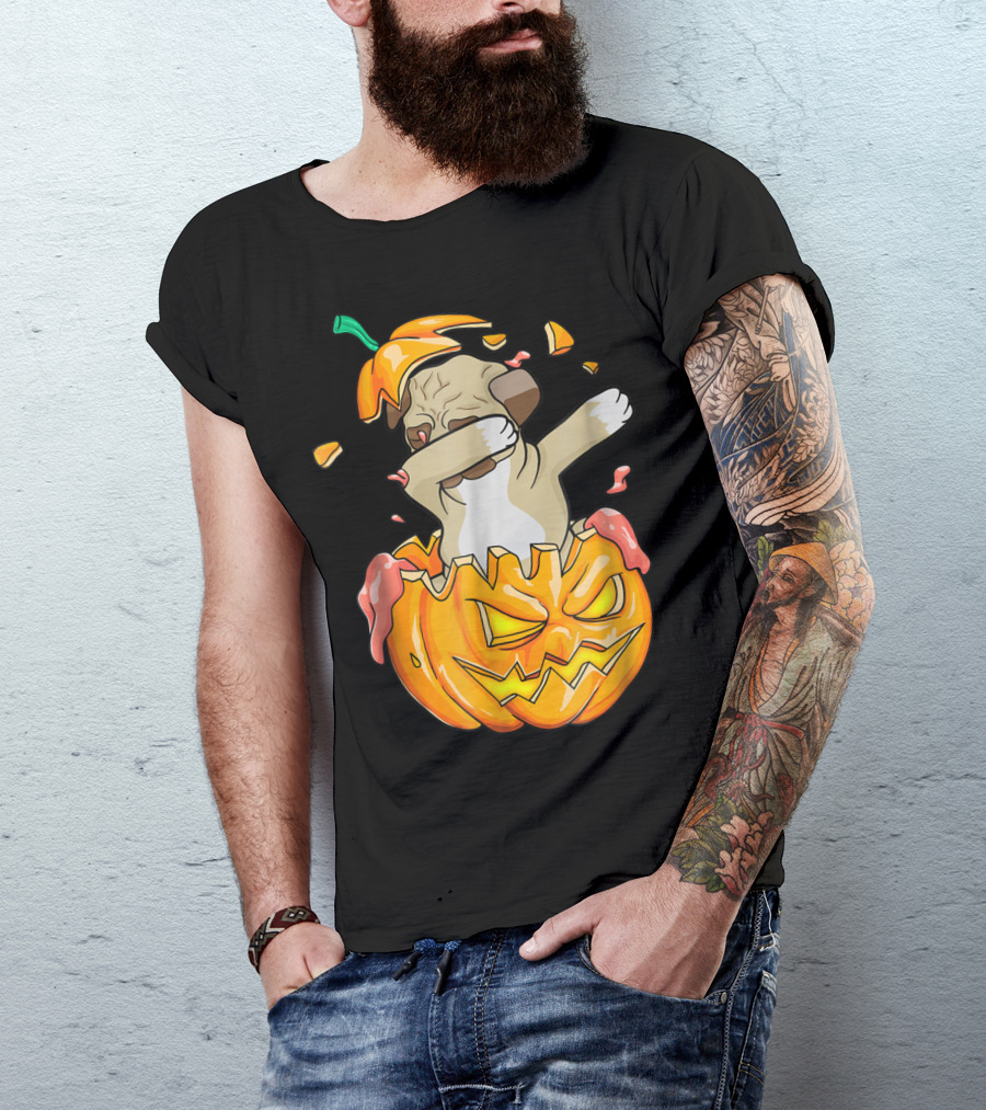 Pug Dabbing In Jack-o'-Lantern Halloween Pumpkin Dab Dance T-Shirt
