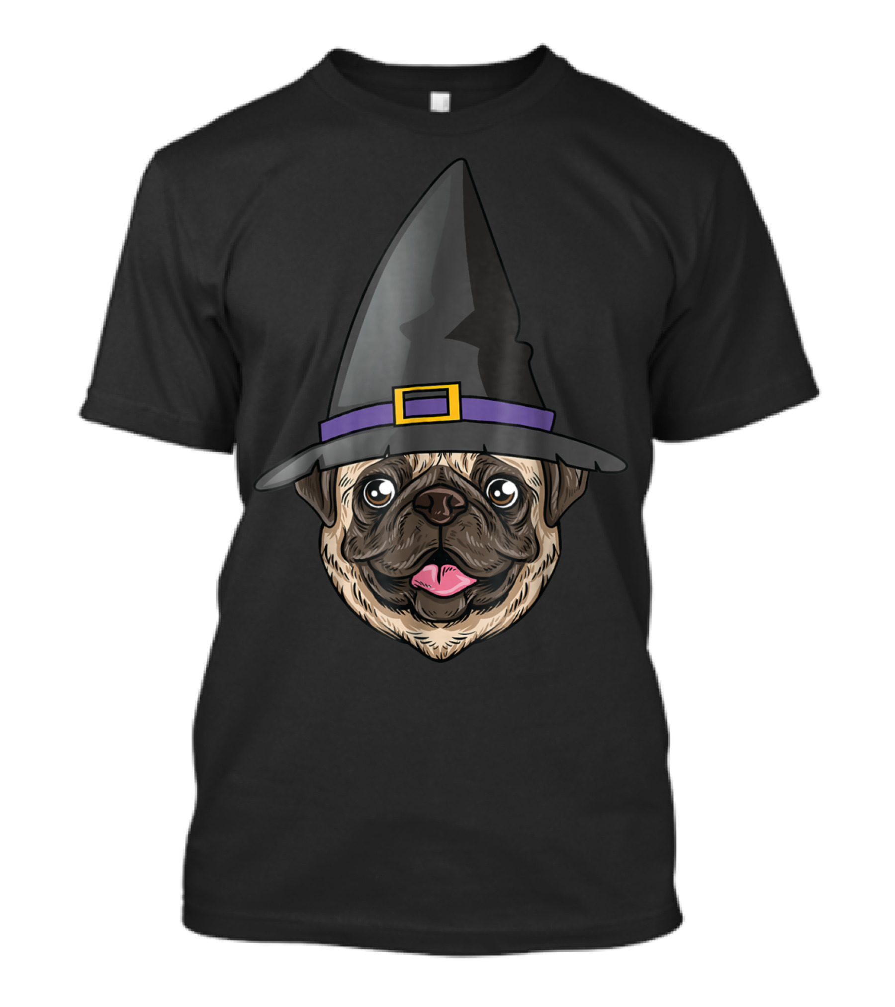 Pug Wearing Witch Hat Halloween Humor T-Shirt