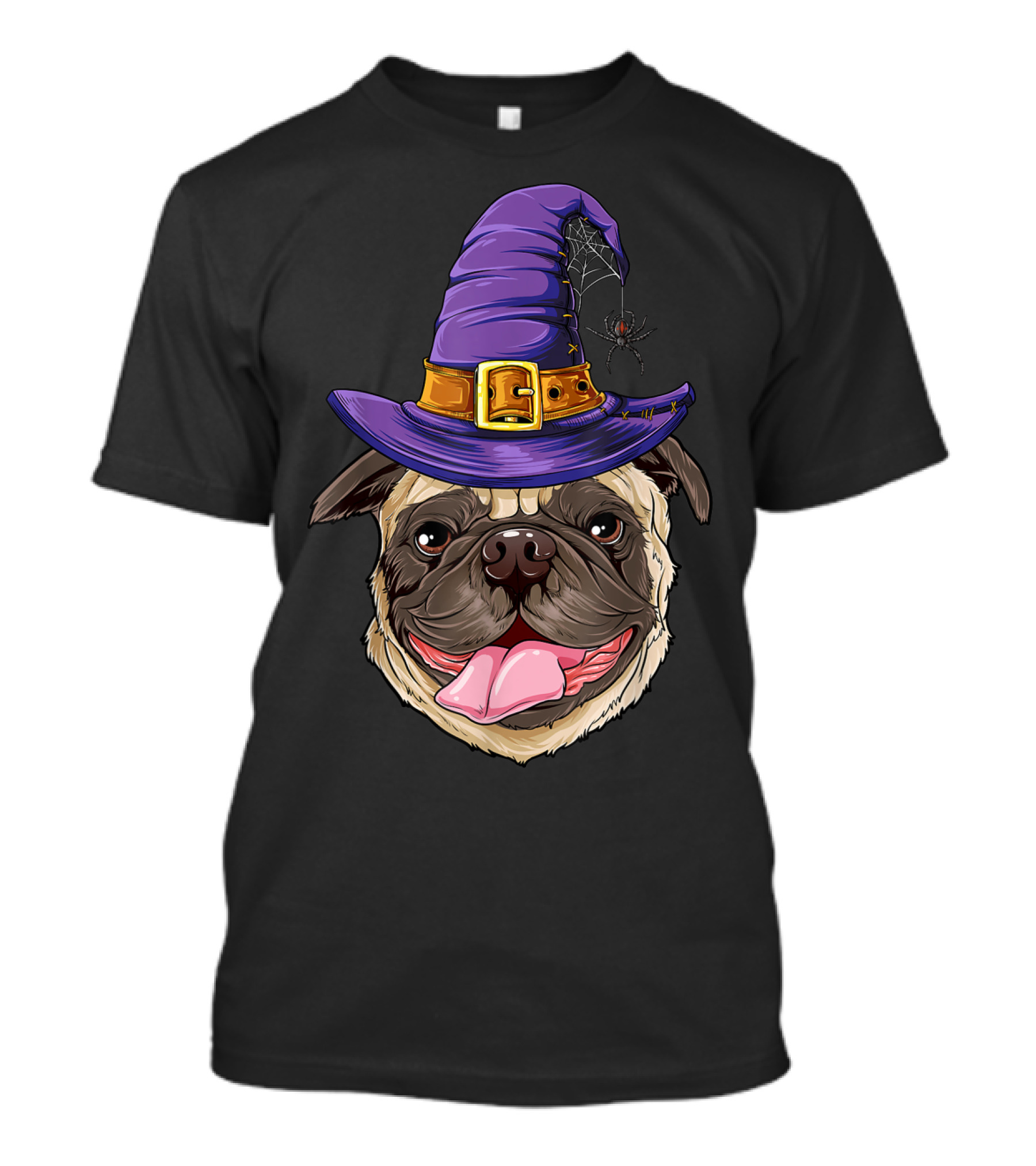 Pug In Purple Witch Hat Halloween T-Shirt