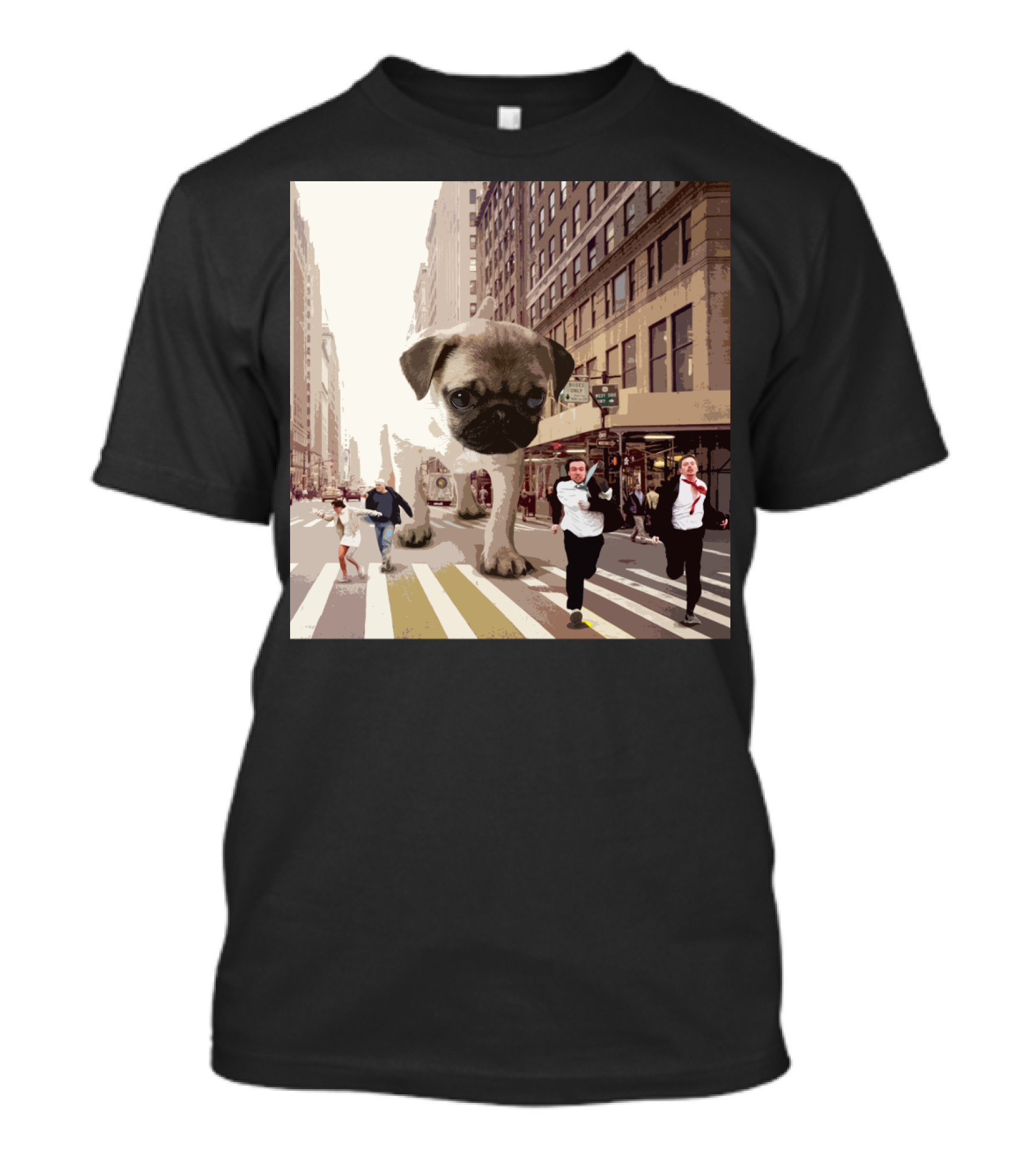 Pugzilla Funny Pug In Cityscape For Dog Lovers Fandom T-Shirt