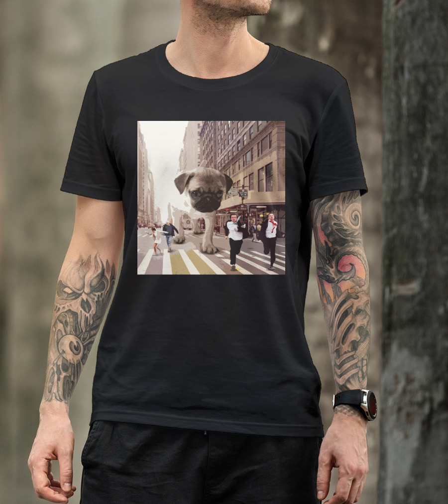 Pugzilla Funny Pug In Cityscape For Dog Lovers Fandom T-Shirt
