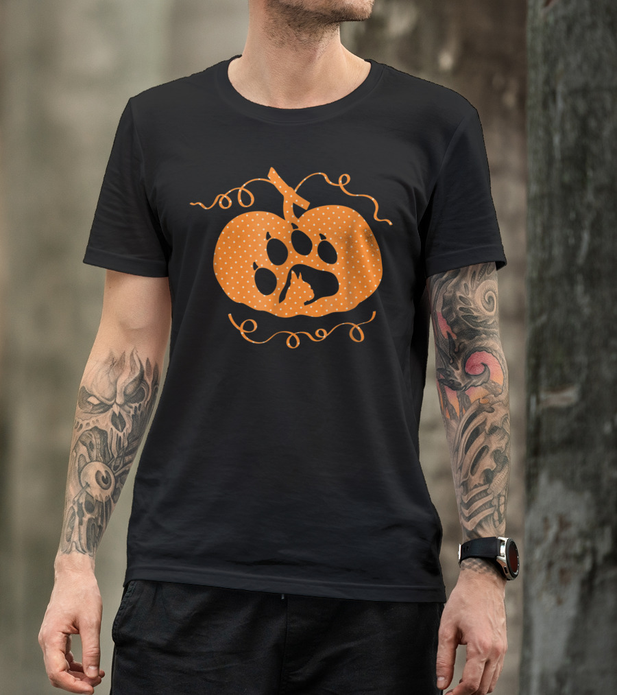Pumpkin Boston Terrier Dog Halloween Paw Prints T-Shirt