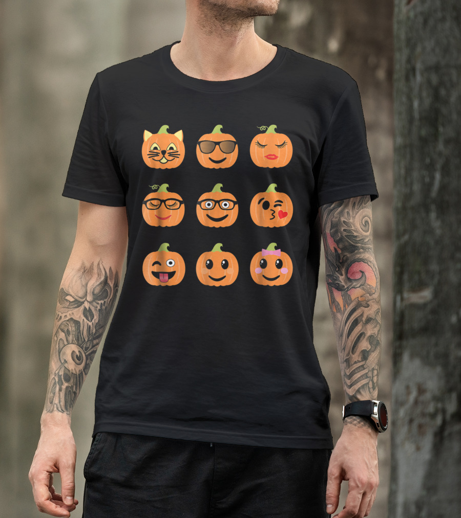 Smiling Emoji Faces Pumpkin Characters Jack O Lantern T-Shirt