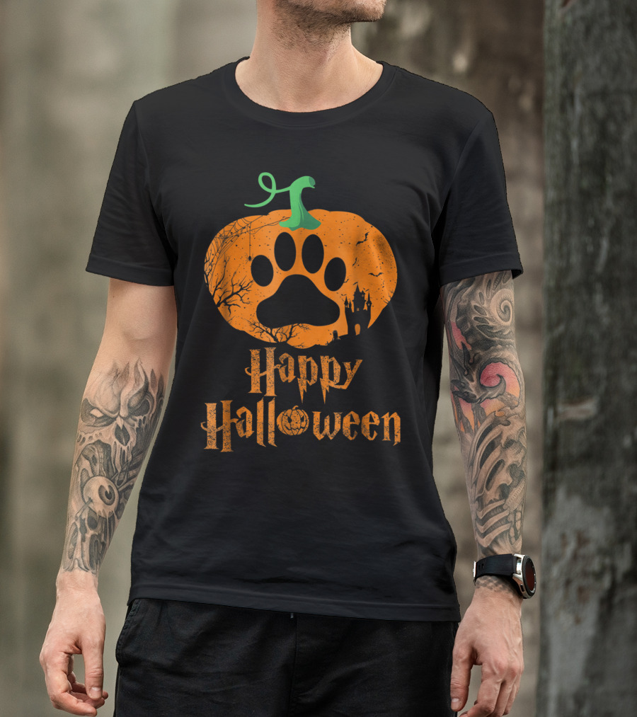 Happy Halloween Pumpkin Dog Paw Castle T-Shirt