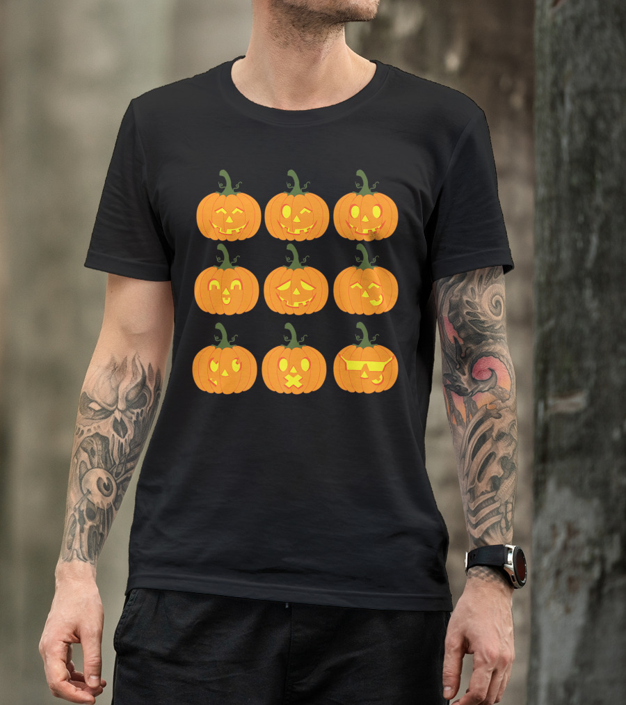 Pumpkin Emojis Halloween Funny Carved Pumpkins Faces O2 T-Shirt