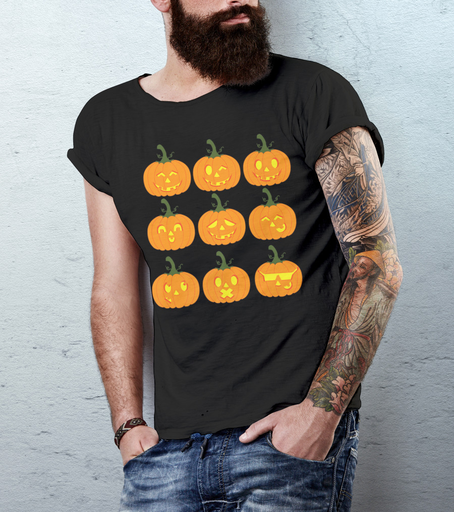 Pumpkin Emojis Halloween Funny Carved Pumpkins Faces O2 T-Shirt