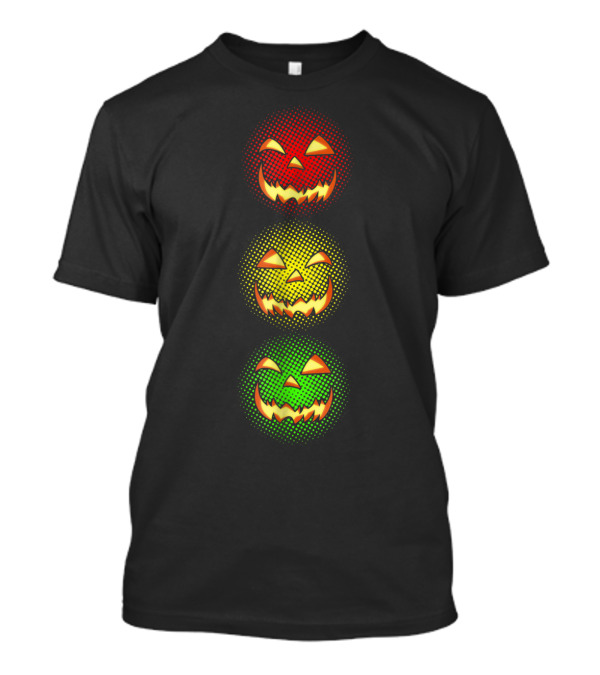 Pumpkin Face Stoplight Halloween Traffic Light Trio T-Shirt