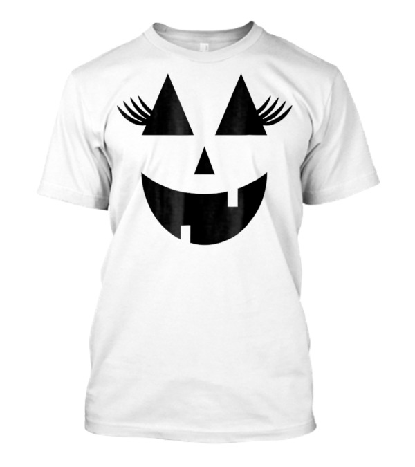 Pumpkin Face With Eyelashes Black Triangle Eyes And Curved Smile T-Shirt