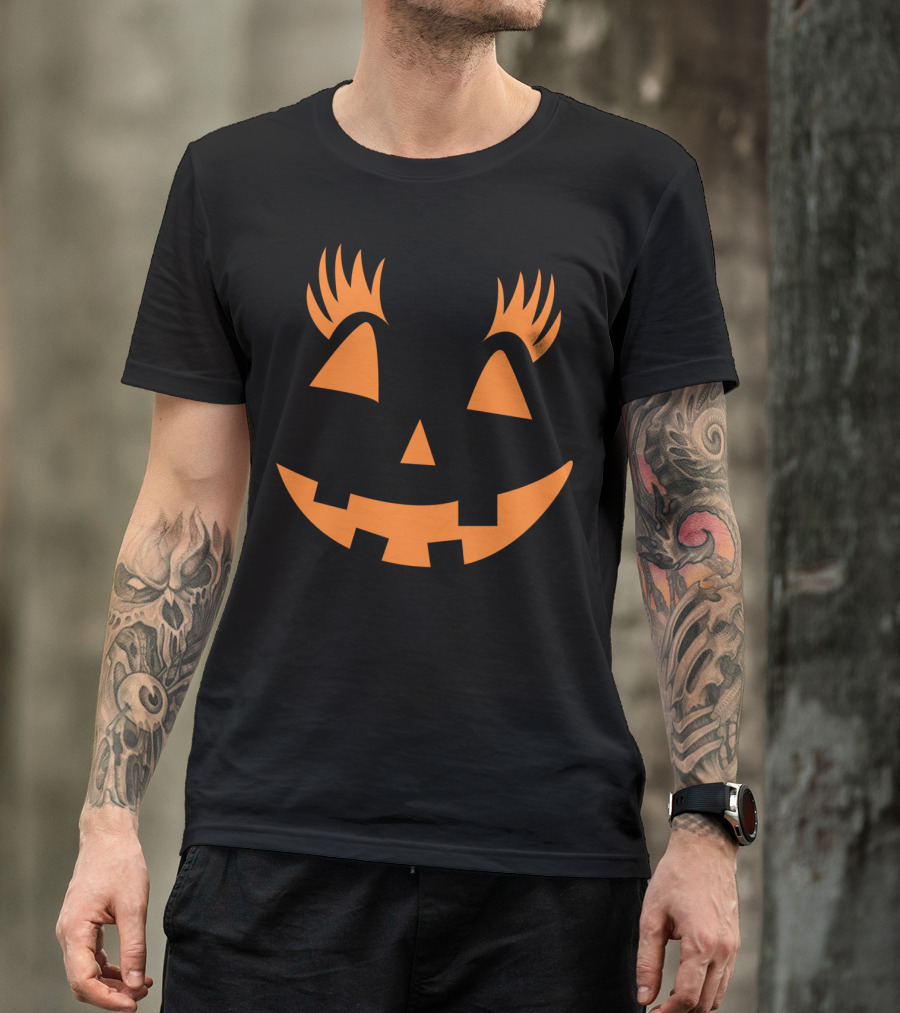 Pumpkin Girl Smile Cute Halloween Party Face T-Shirt