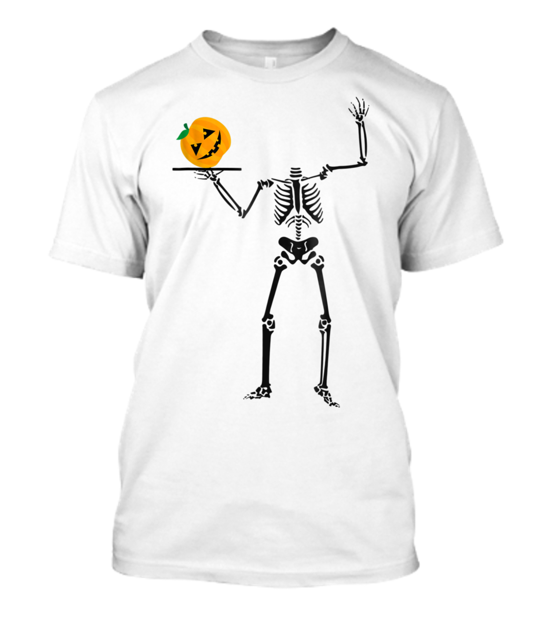 Pumpkin Head Skeleton Funny Halloween Chef Holding Jack-O'-Lantern T-Shirt