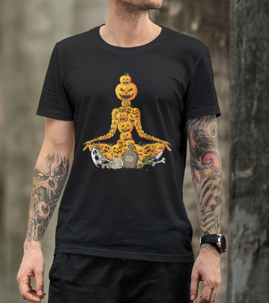 Pumpkin Lady Yoga Halloween Meditation Jack-O'-Lantern Pose T-Shirt