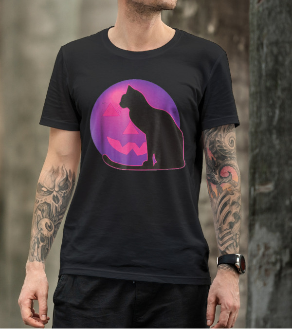 Pumpkin Moon Cat Silhouette Halloween Scene T-Shirt