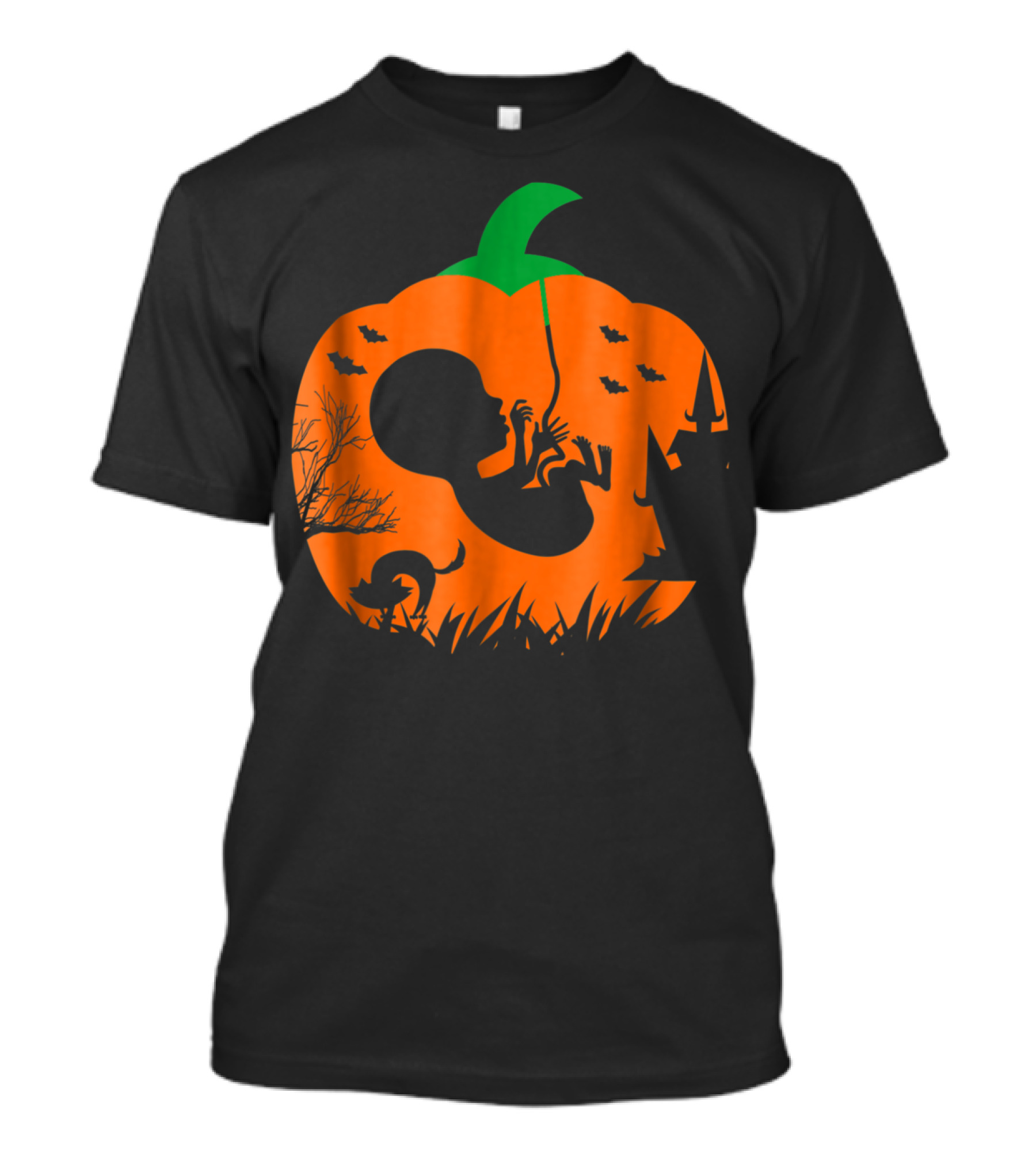 Pumpkin Xray Pregnancy Announcement With Witch And Cat T-Shirt