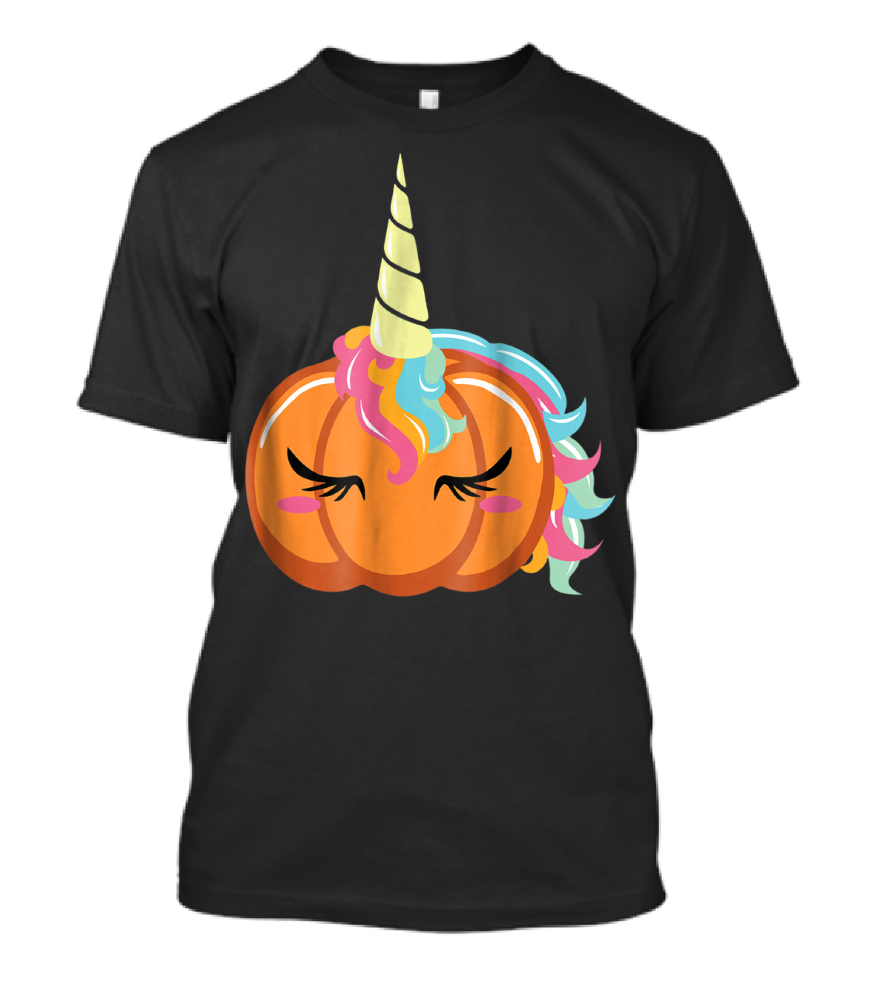 Pumpkin Unicorn Emoji Face With Rainbow Mane And Horn T-Shirt