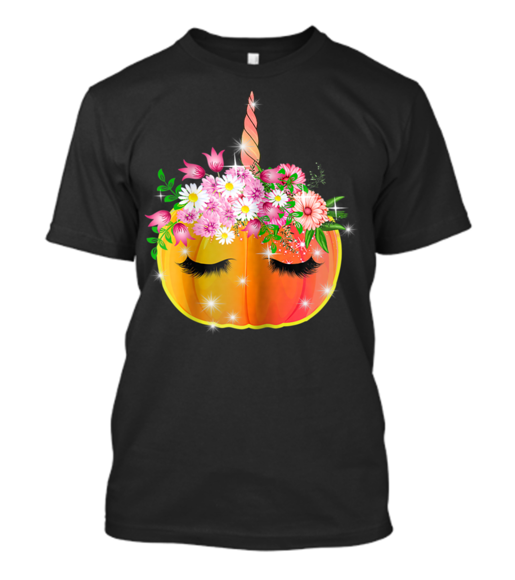 Whimsical Unipumpkin Unicorn Pumpkin With Floral Accents And Sleeping Eyes T-Shirt