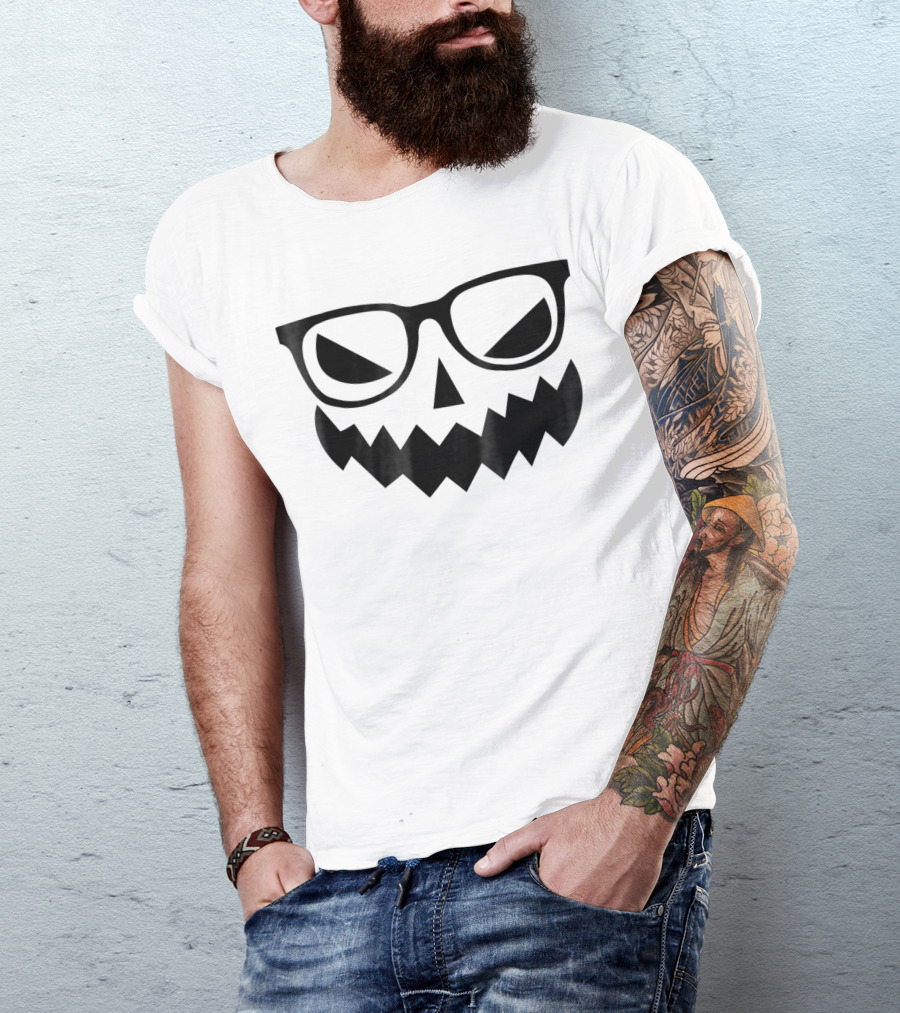 Pumpkin Nerd With Glasses Halloween T-Shirt