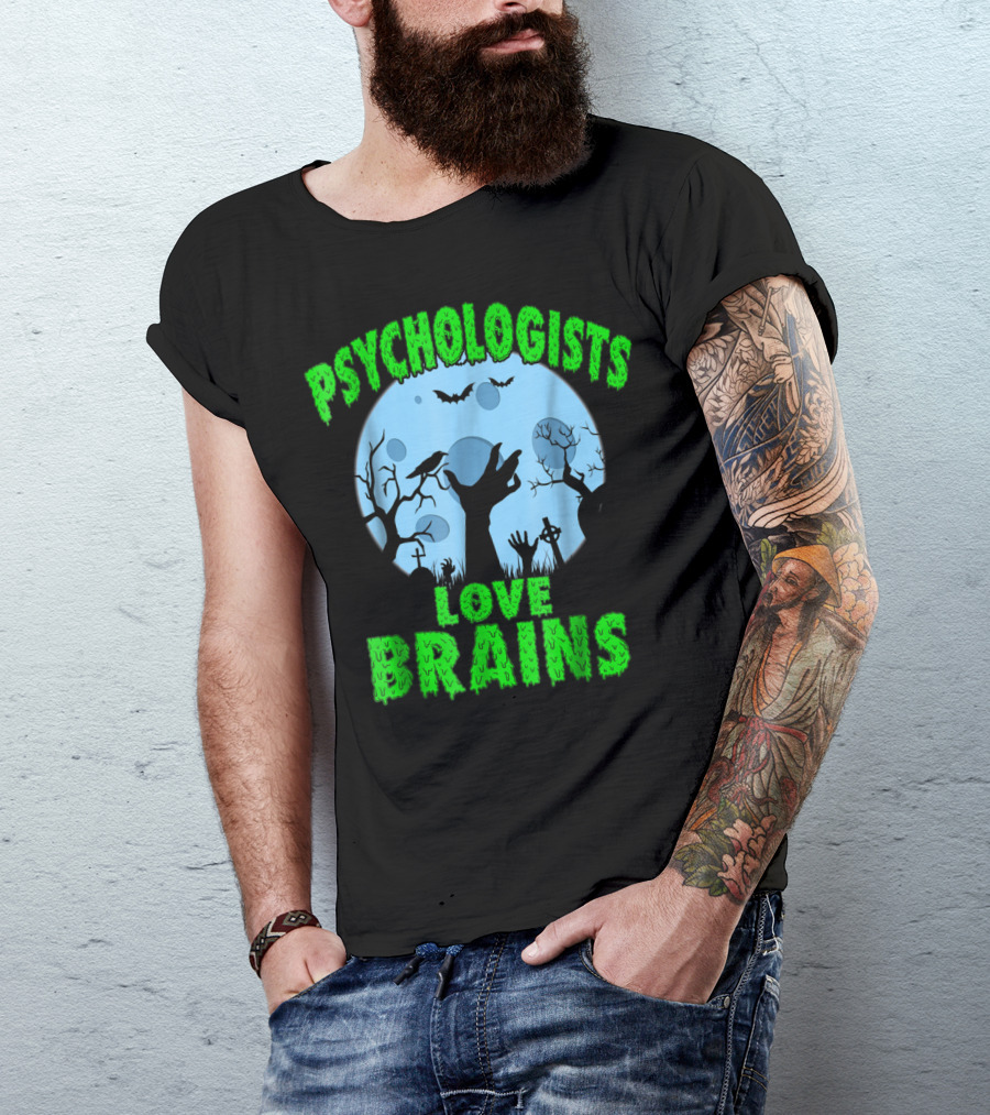 Psychologists Love Brains Moonlight Zombies And Bats T-Shirt