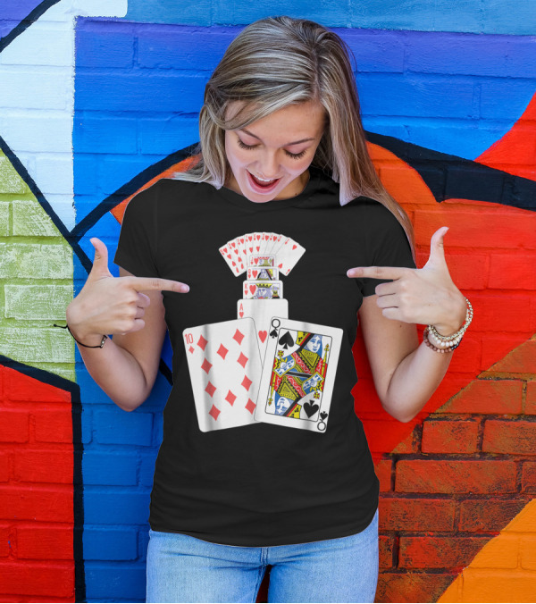 Queen Of Spades Hearts Playing Card Stack T-Shirt