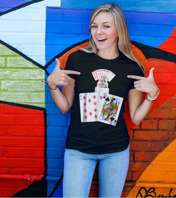 Queen Of Spades Hearts Playing Card Stack T-Shirt